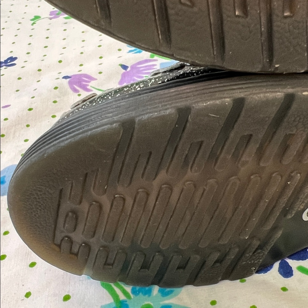 Dr Martens toddler sz 11 black sparkle with Appliqué flowers blue and purple EUC - Picture 5 of 10